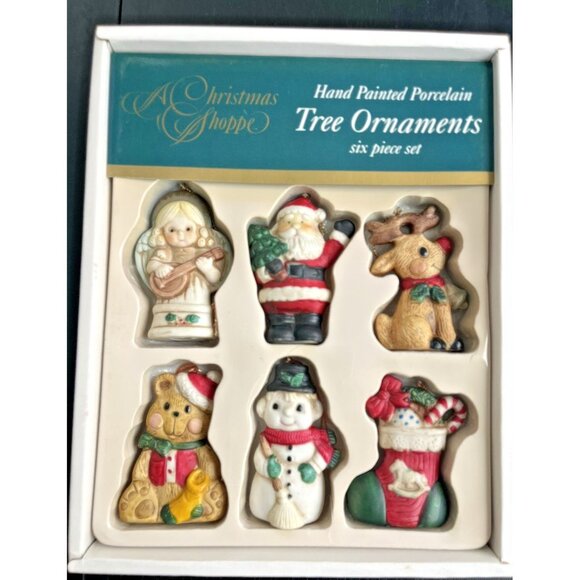 Vintage 1990 A Christmas Shoppe Hand Painted Porcelain Ornaments New in Box 6 - Picture 1 of 8
